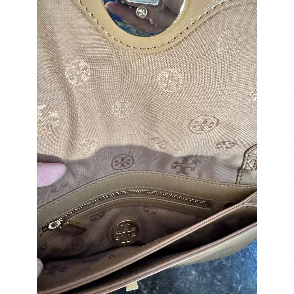 Tory Burch Britten Moose Brown Gold Hardware Small Shoulder Bag